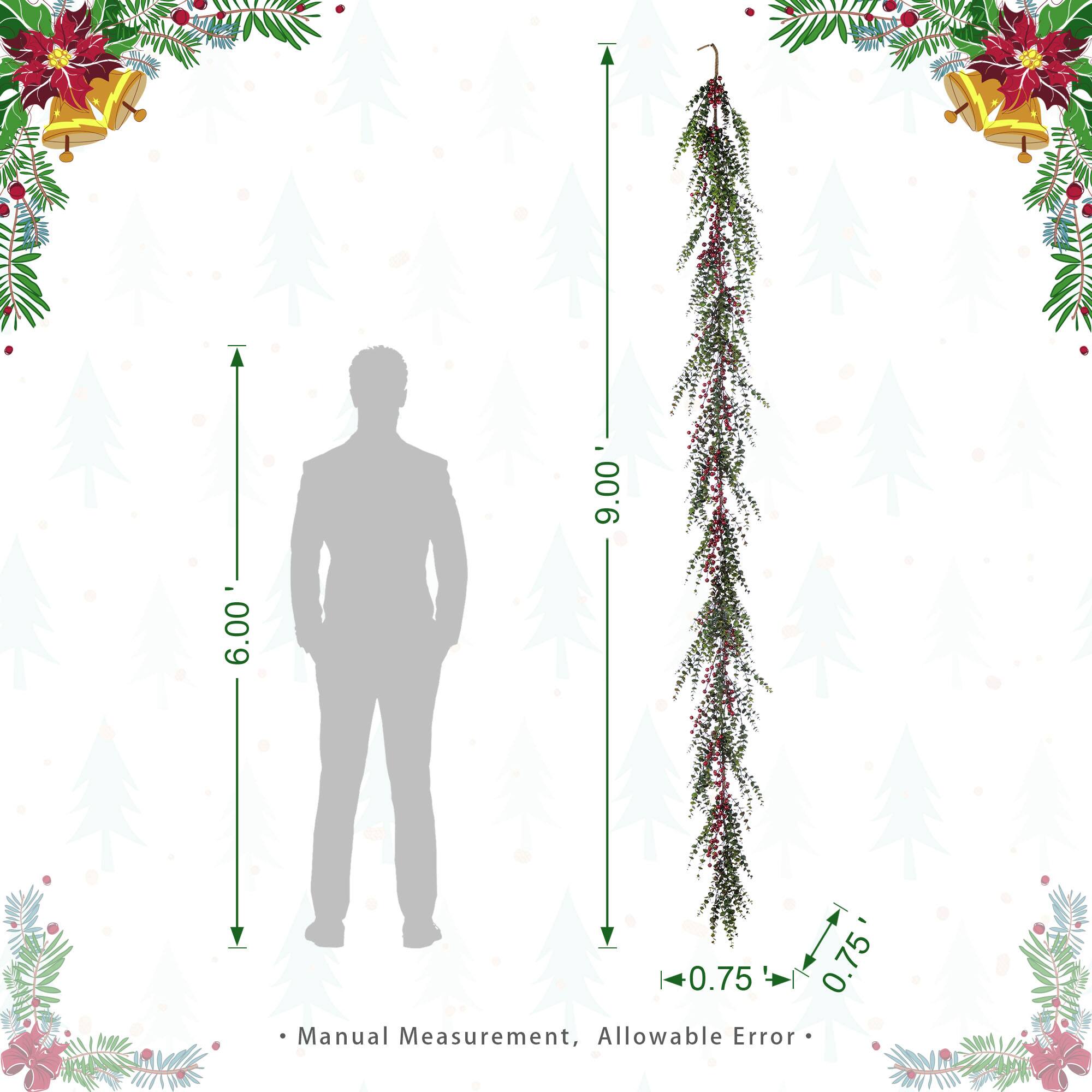 Glitzhome® 9ft Christmas Greenery Eucalyptus Garland with Red Berries
